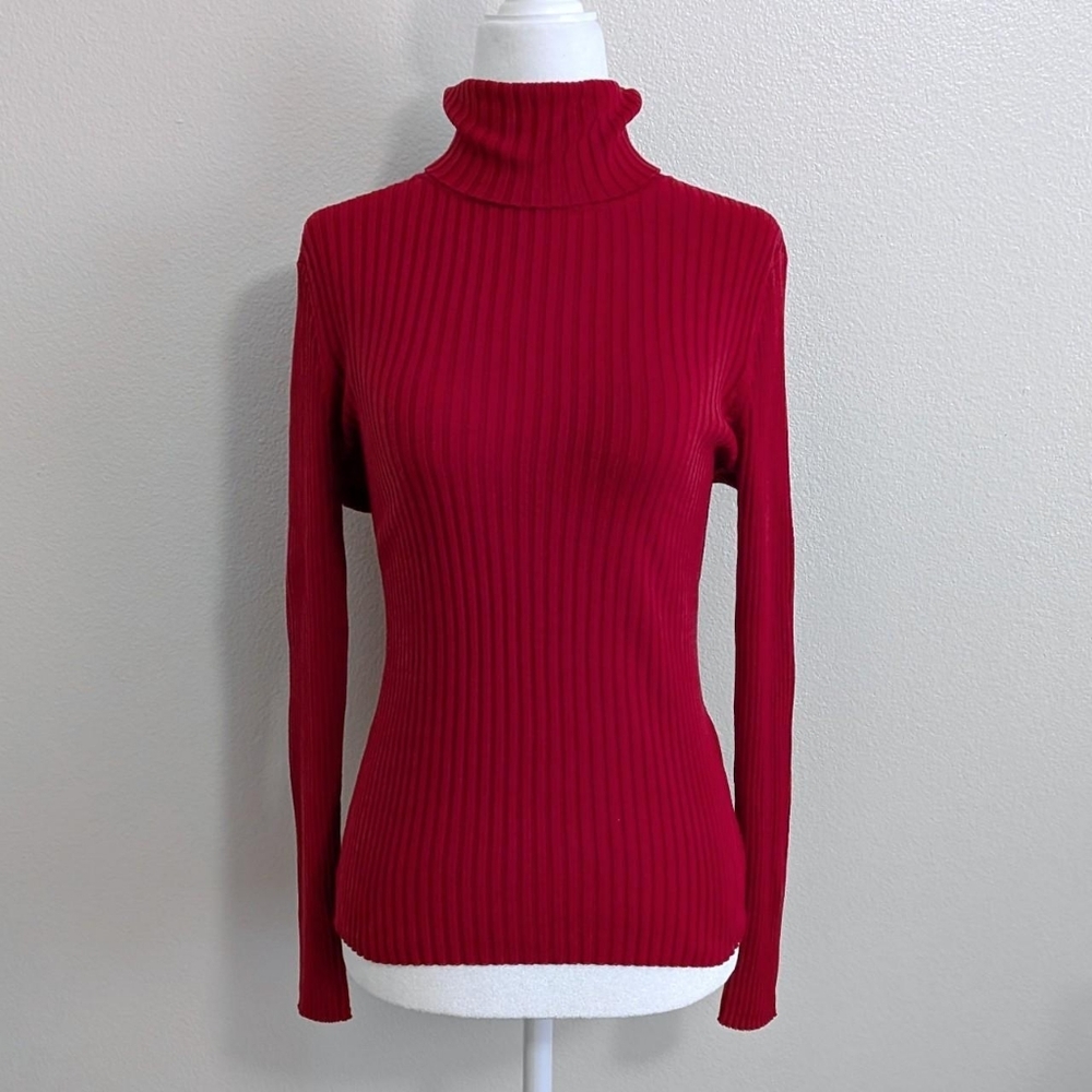 Vintage Bentley A. Burgundy Silk Blend Ribbed Turtleneck Sweater Top | Size M